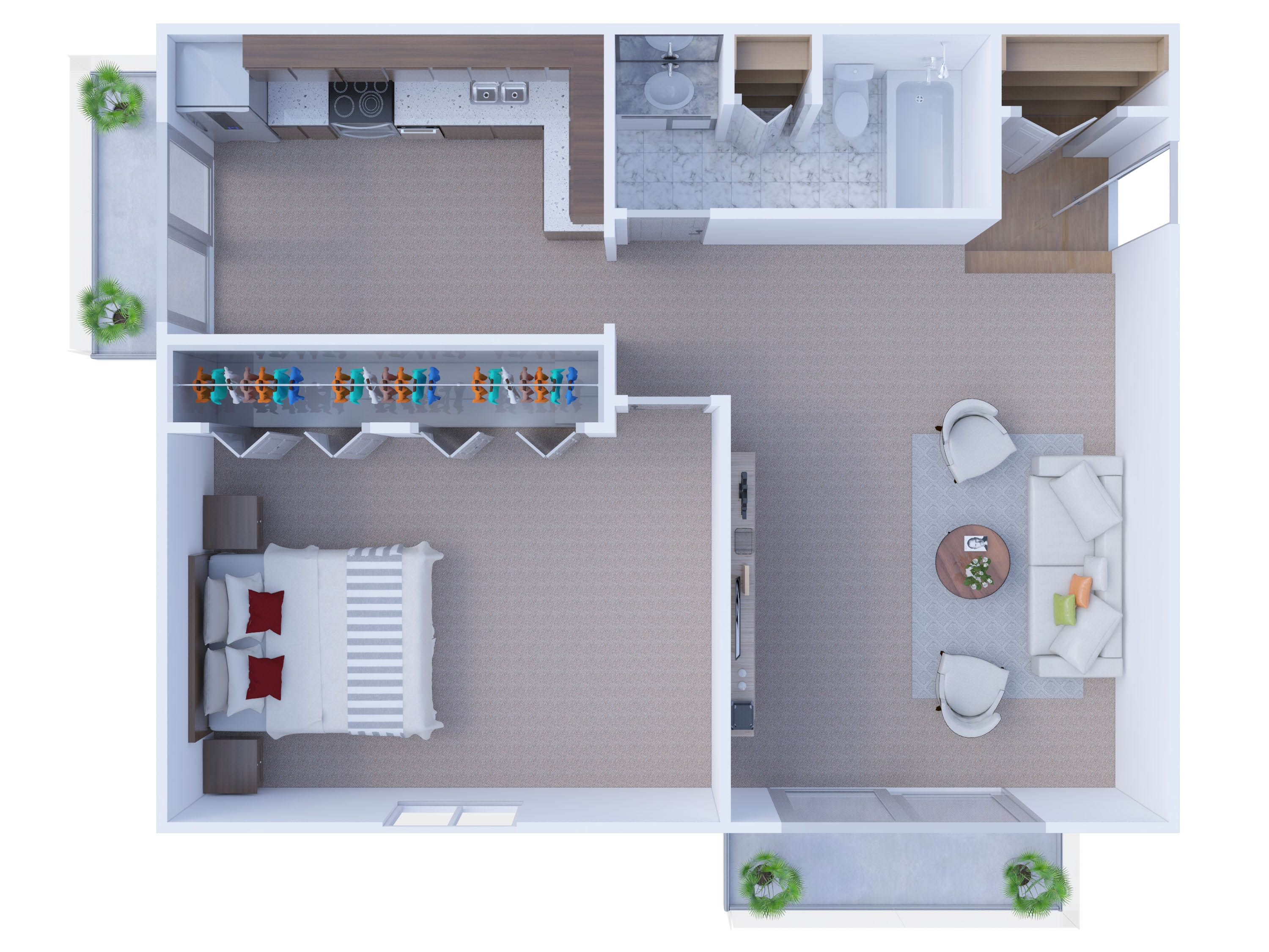 Floor plan for 1 bed, 1 bath, 680 sqft